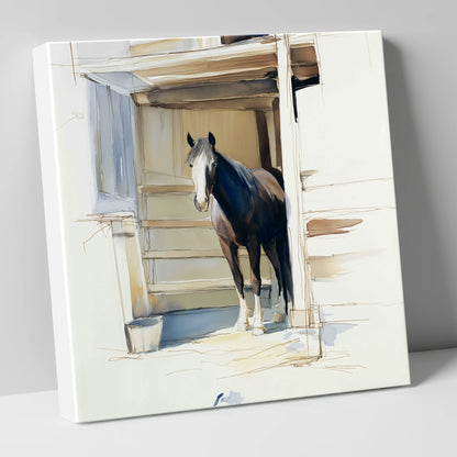 At the Stable Door horse stable canvas wall art