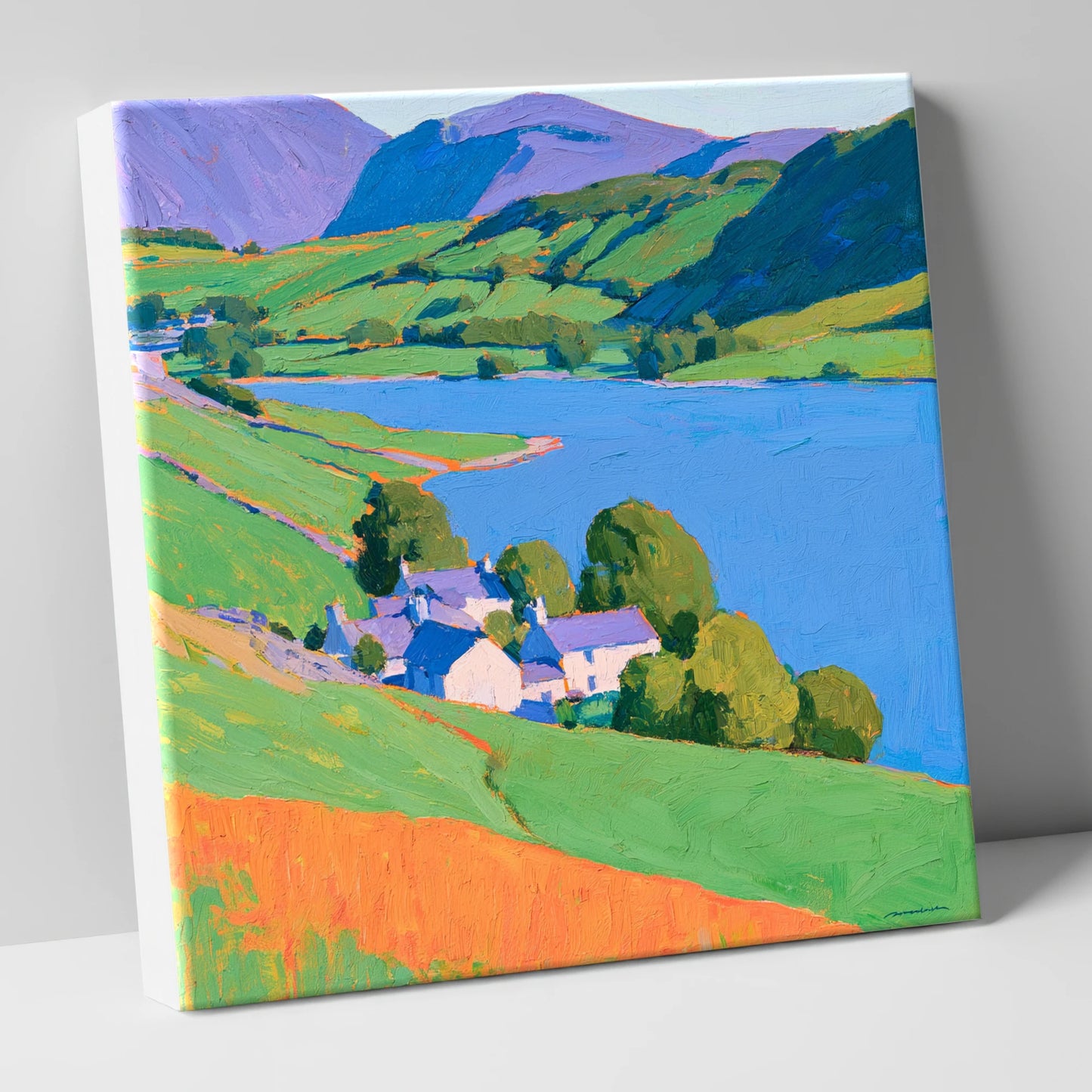 Vibrant Lakeside Valley horse landscape canvas wall art