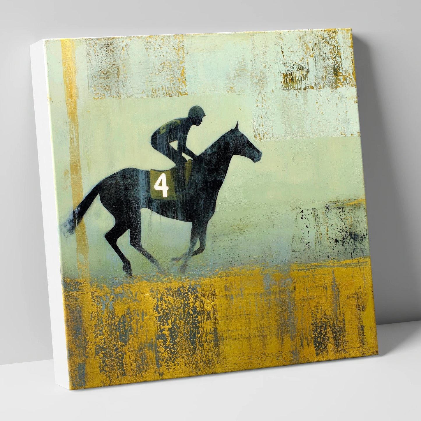 Gilded Number Four racing horse canvas wall art