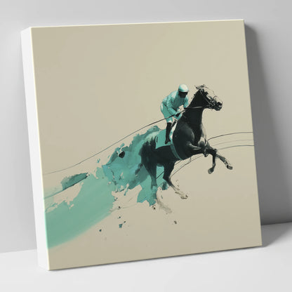 Velocity In Teal racing horse canvas wall art