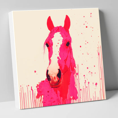 Vibrant Magenta Blaze horse portrait canvas wall art