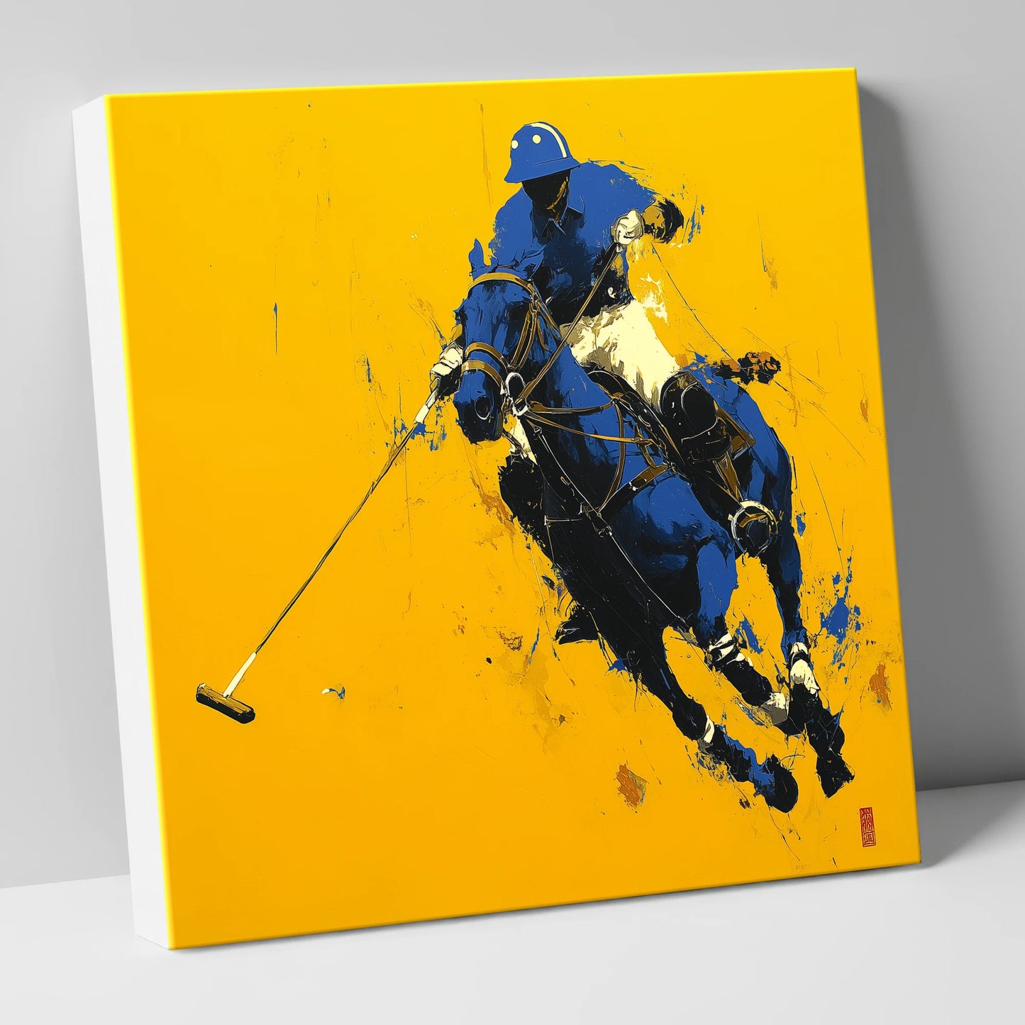 Cobalt Chukka polo horse canvas wall art