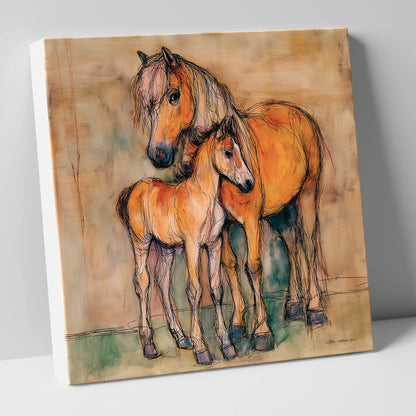 Tender Earth Bond mare & foal canvas wall art