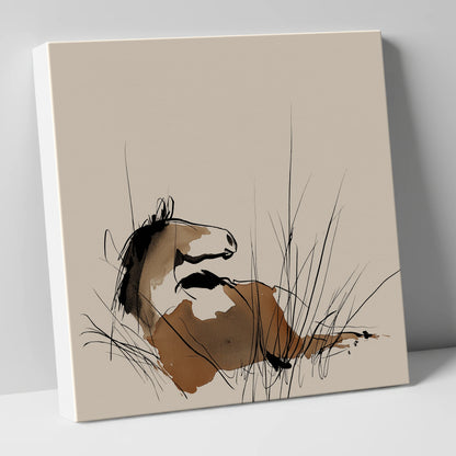 Alert in the Grass horse portrait canvas wall art