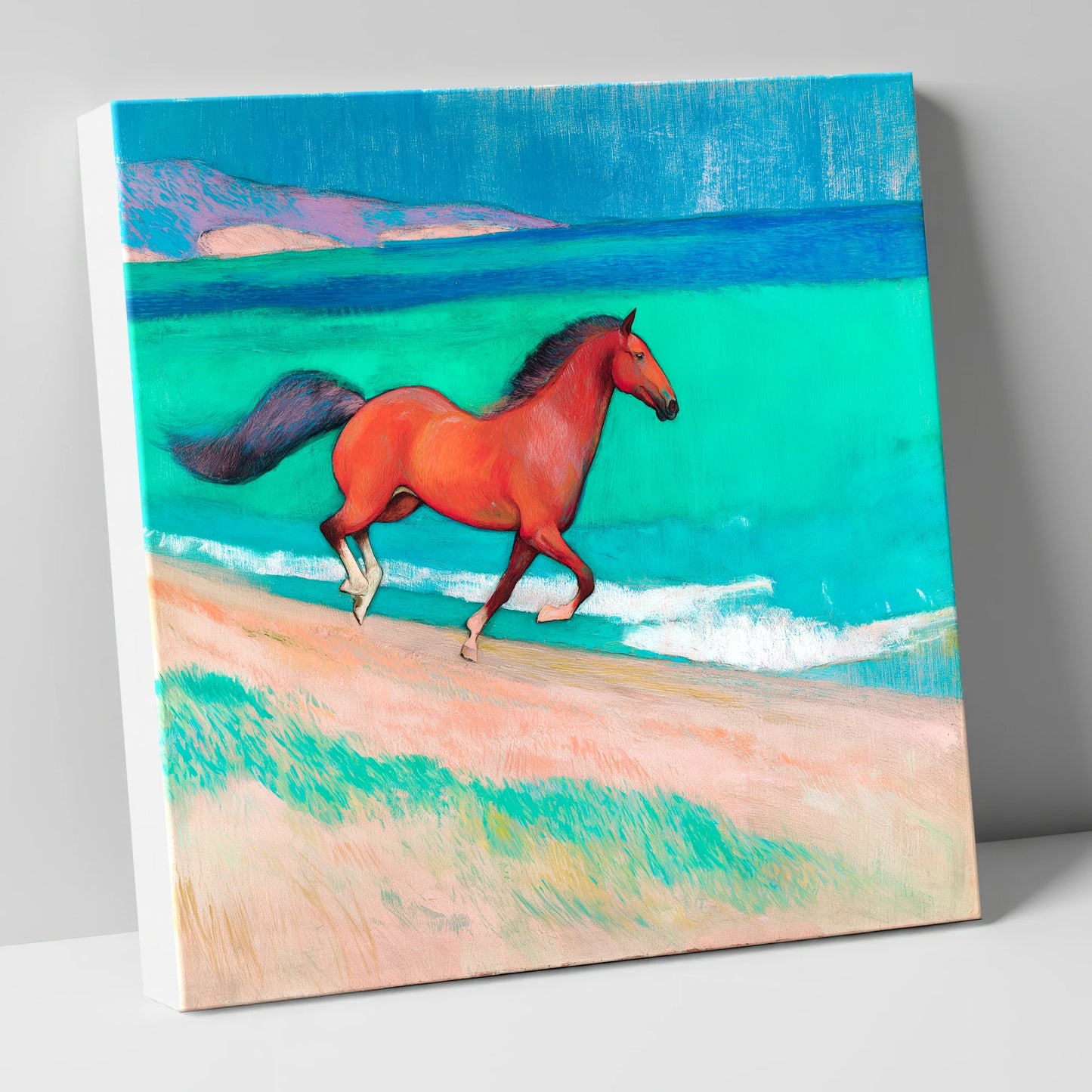 Crimson Coastal Canter horse landscape canvas wall art