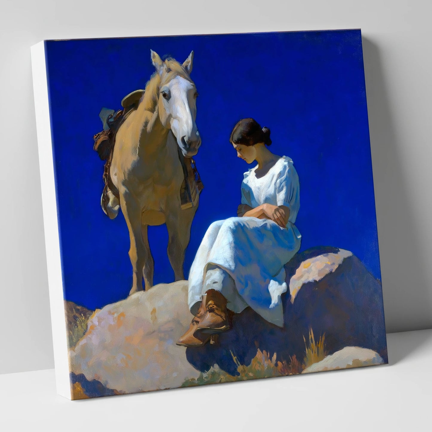 Beneath Azure Skies horse & rider canvas wall art