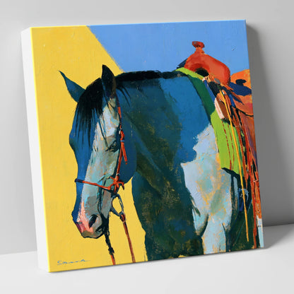 Western Horse in Blue and Yellow horse breed canvas wall art