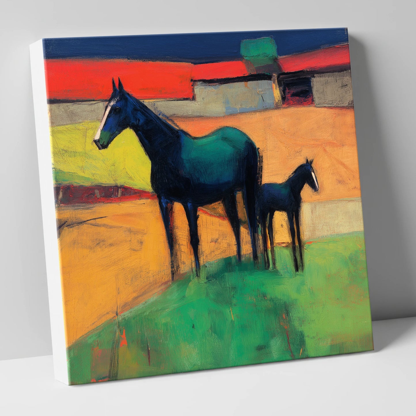 Midnight Sapphire Bond mare & foal canvas wall art