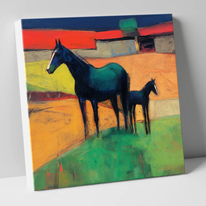 Midnight Sapphire Bond mare & foal canvas wall art