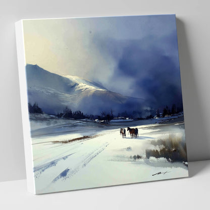 Indigo Winter Valley horse landscape canvas wall art