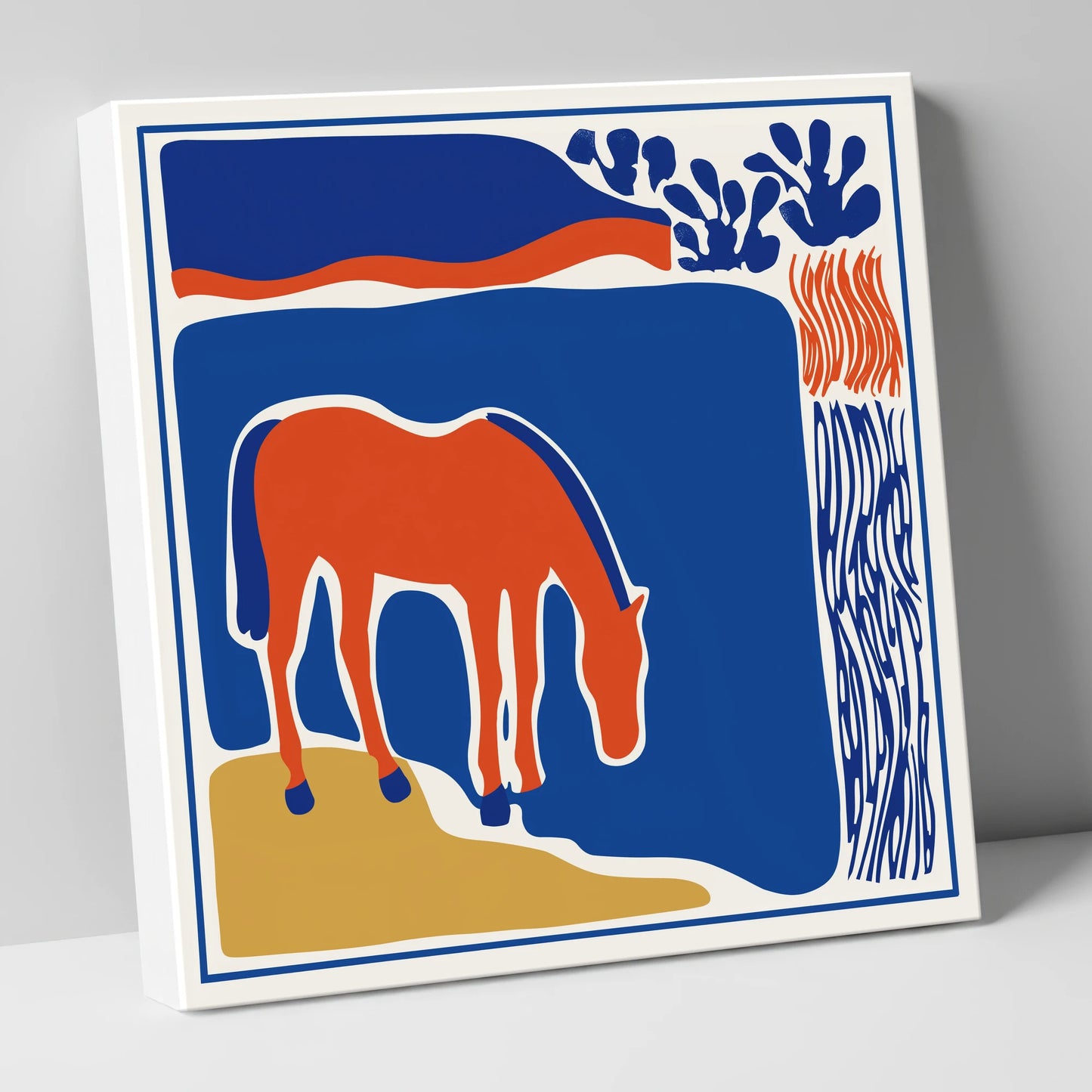 Abstract Azure Grazer horse landscape canvas wall art
