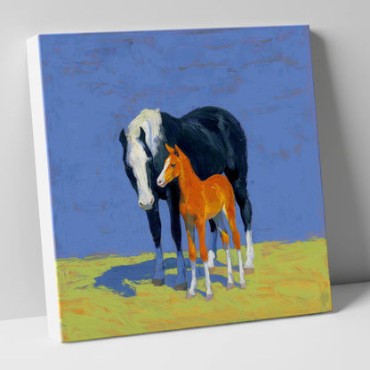 Vibrant Pasture Bond mare & foal canvas wall art