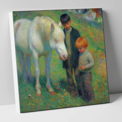 The Gentle Grey horse & rider canvas wall art