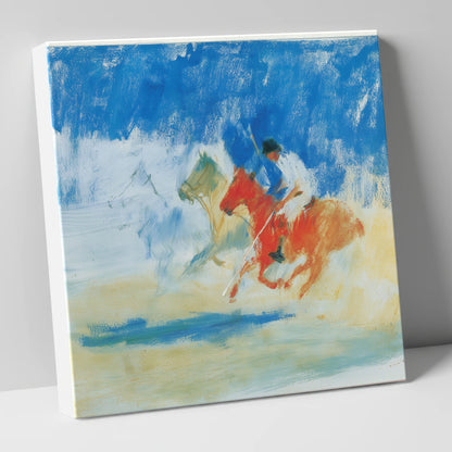 Cerulean Polo Chase polo horse canvas wall art