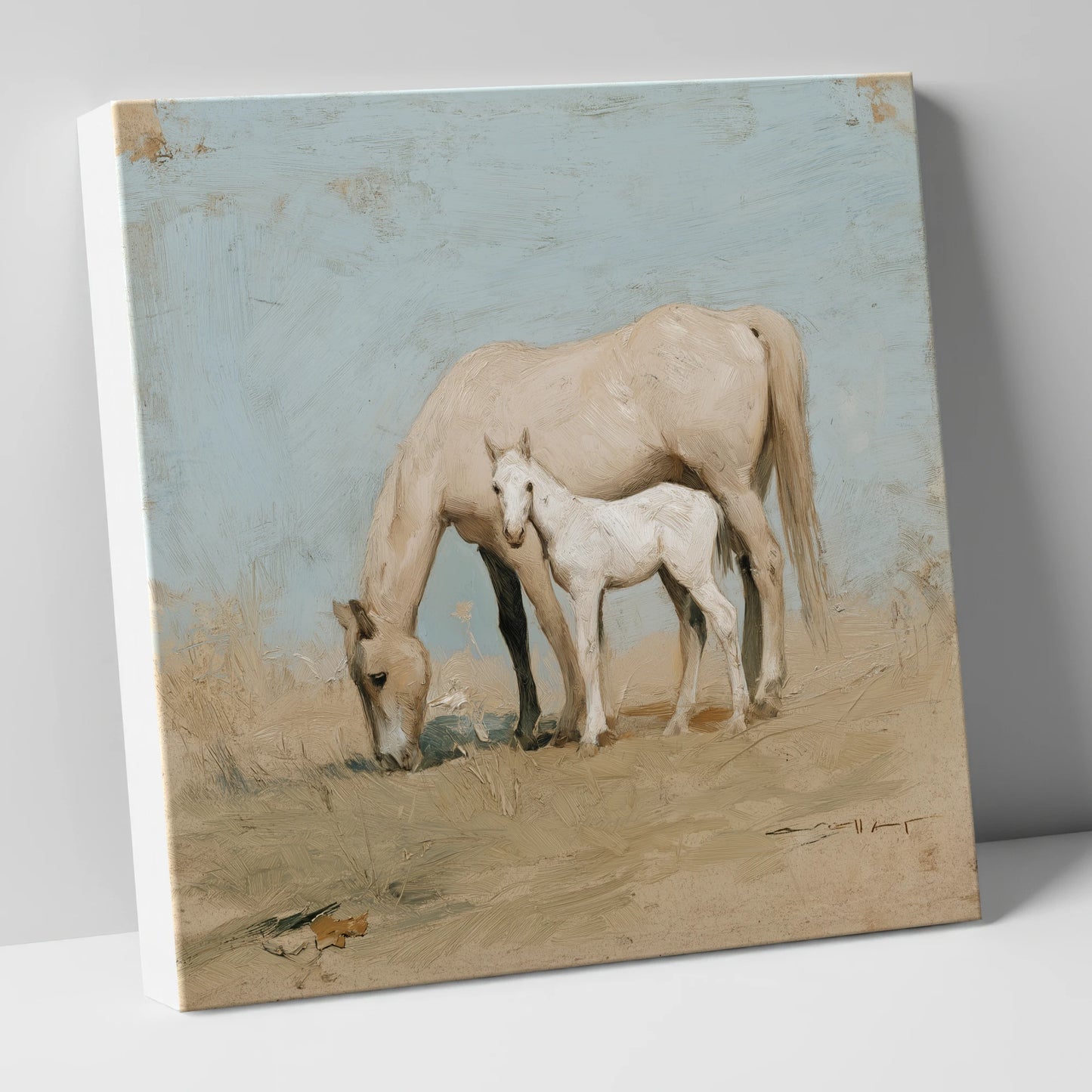 Chalk White Companions mare & foal canvas wall art