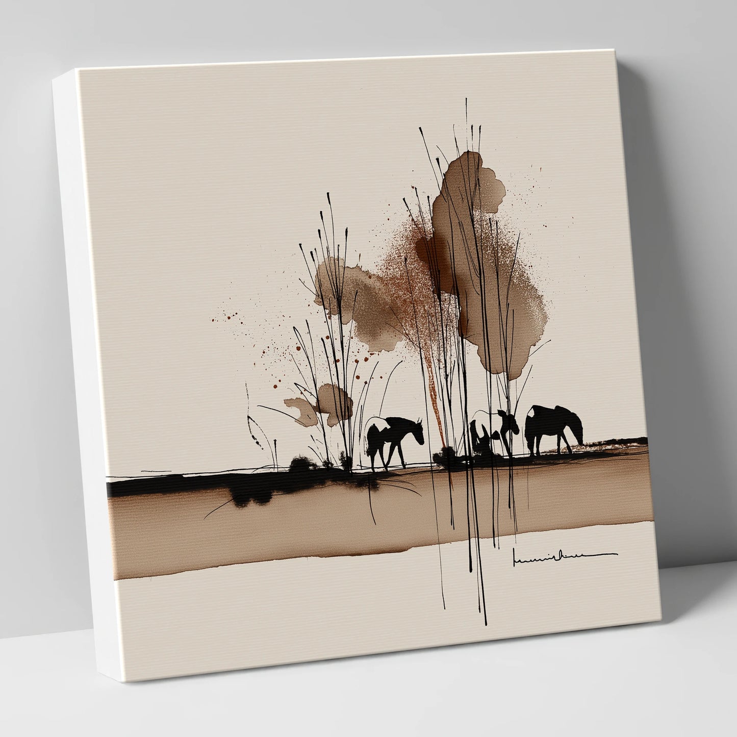 Grazing in Sepia Shadows horse landscape canvas wall art