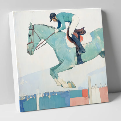 Aquamarine Ascent show jumping horse canvas wall art
