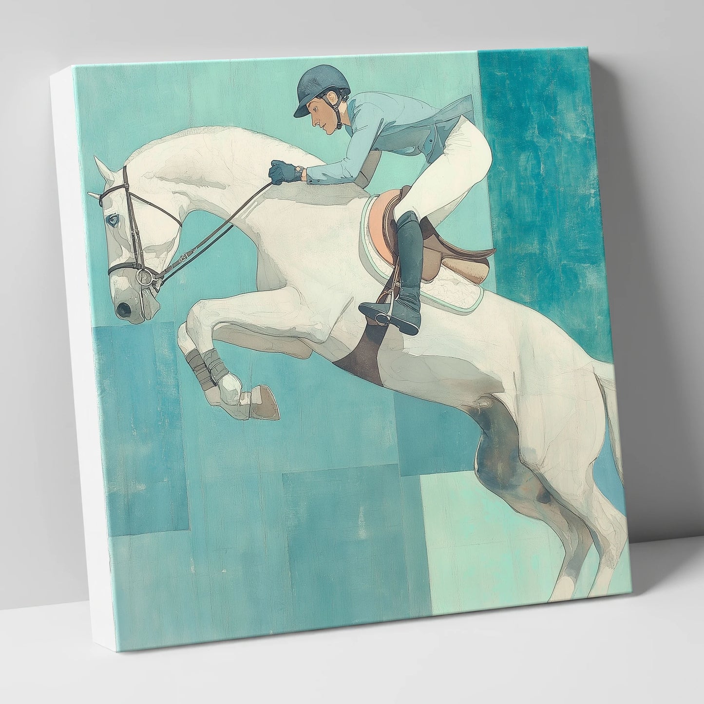 Aquamarine Flight show jumping horse canvas wall art