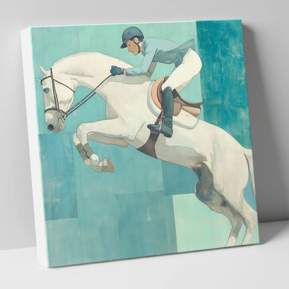 Aquamarine Flight show jumping horse canvas wall art