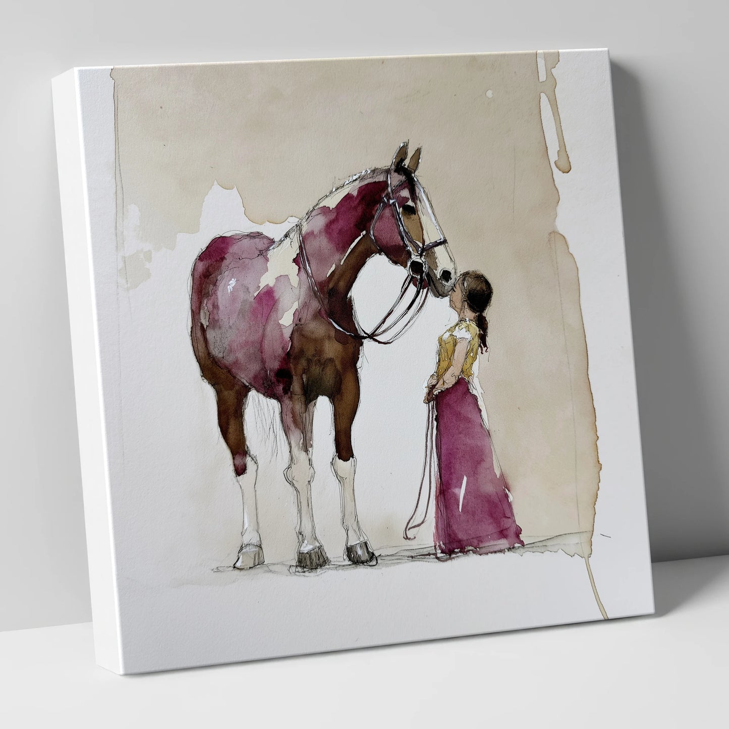A Gentle Greeting horse & rider canvas wall art