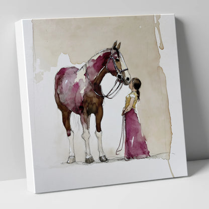 A Gentle Greeting horse & rider canvas wall art