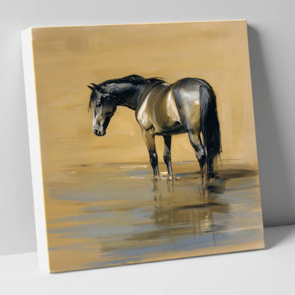 Reflection in Ochre horse portrait canvas wall art