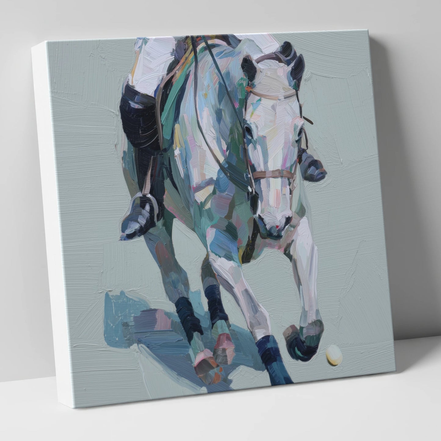 Pastel Polo Charge polo horse canvas wall art