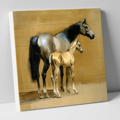 Slate and Gold mare & foal canvas wall art