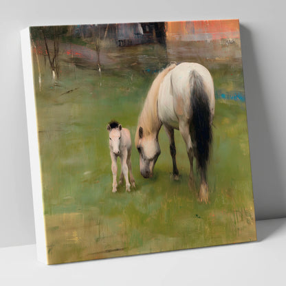 Quiet Pastoral Bond mare & foal canvas wall art