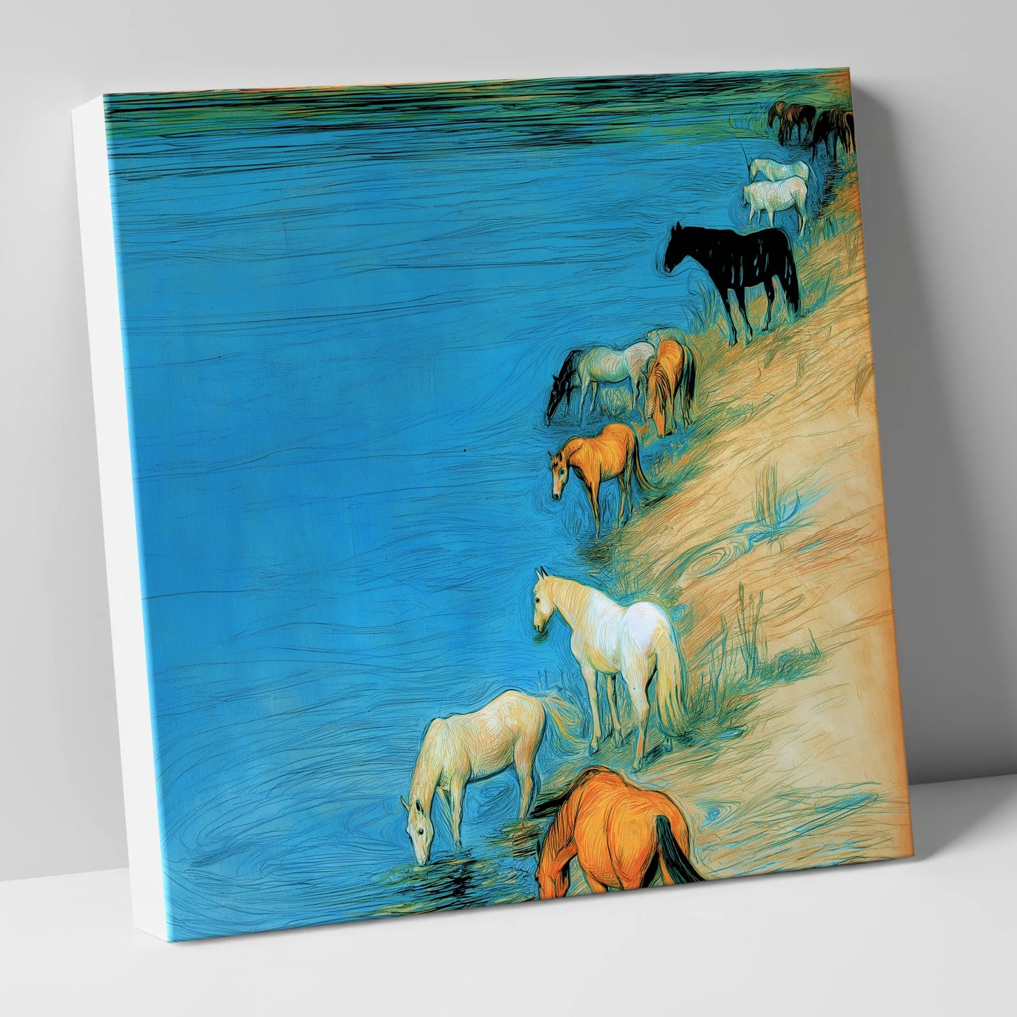 Cerulean River Herd wild horses canvas wall art
