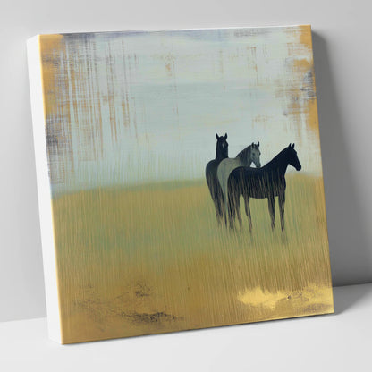Gilded Meadow Watchers wild horses canvas wall art