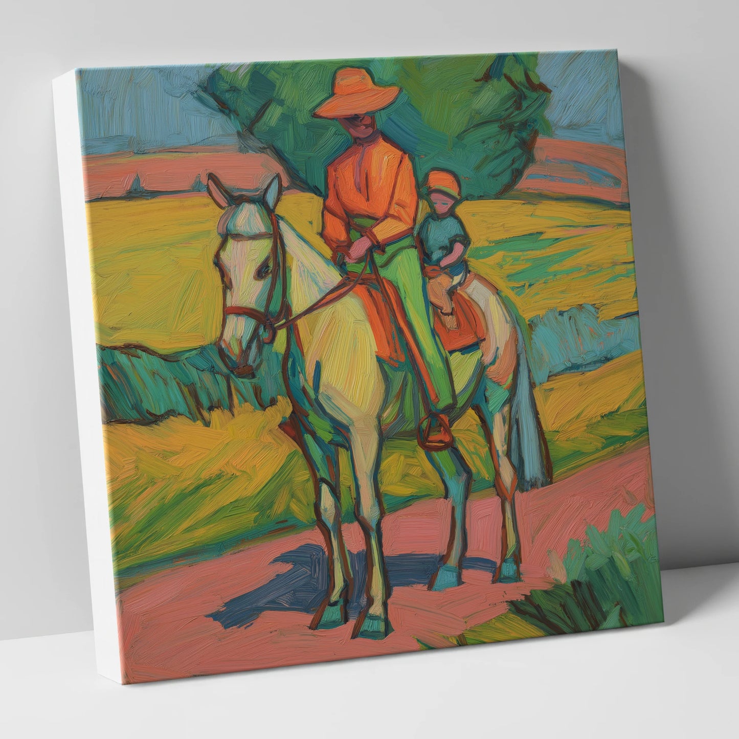 Vivid Summer Companion horse & rider canvas wall art