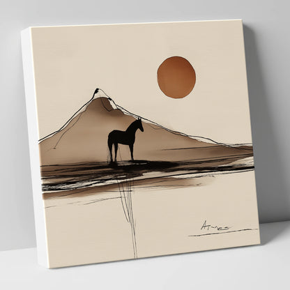 Sepia Mountain Silhouette horse landscape canvas wall art