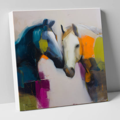 Vibrant Equine Bond horse portrait canvas wall art