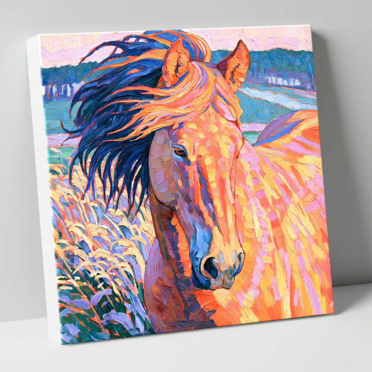 Vibrant Windblown Horse Portrait horse breed canvas wall art