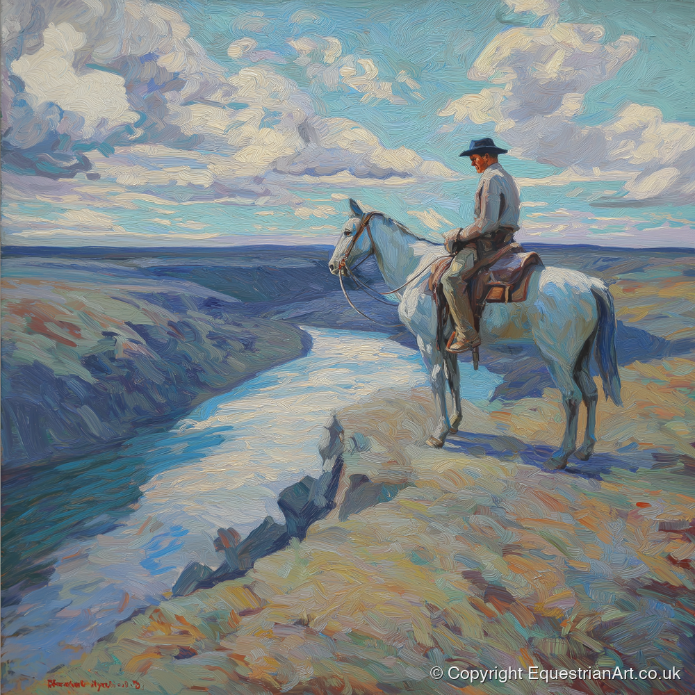 Canyon River Vantage - western horse art print and canvas by Edgar Whitmore A.I