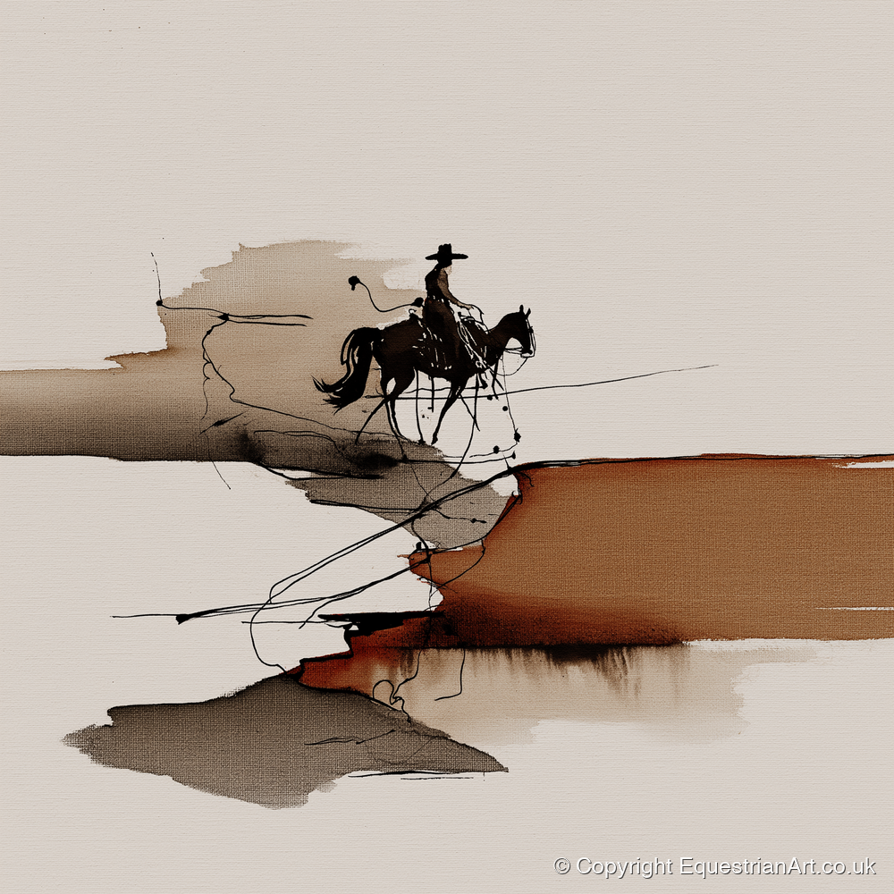 Canyon Trail Silhouette - western horse art print and canvas by Julian Vance A.I