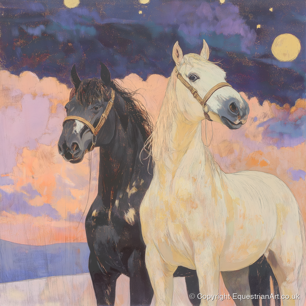 Celestial Companions - horse landscape art print and canvas by Isobel Hawthorn A.I
