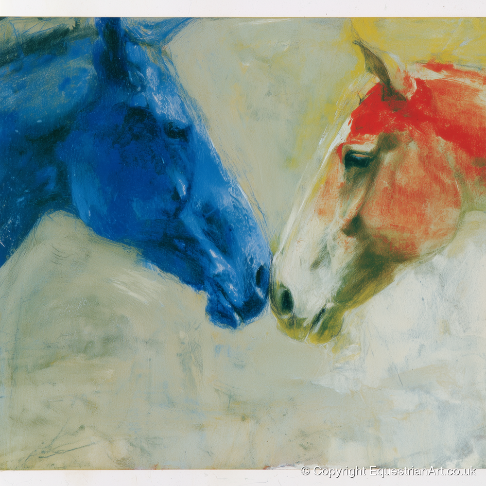 Cerulean and Crimson Bond - horse portrait art print and canvas by Emile Goddard A.I