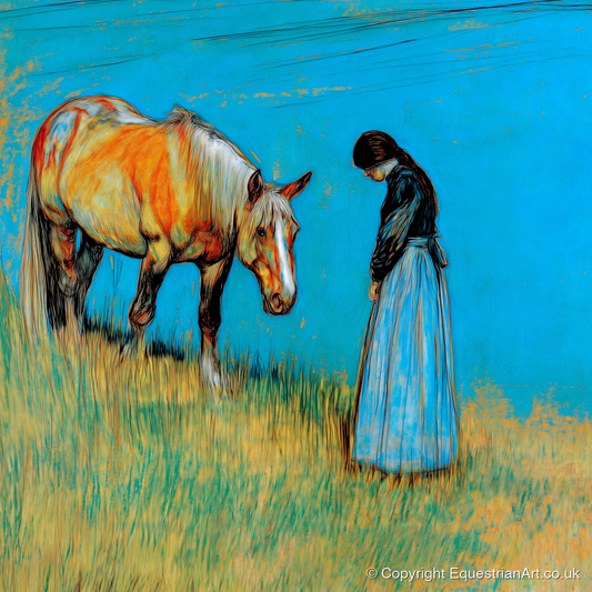Cerulean Bond - horse & rider art print and canvas by Cecily Warwick A.I