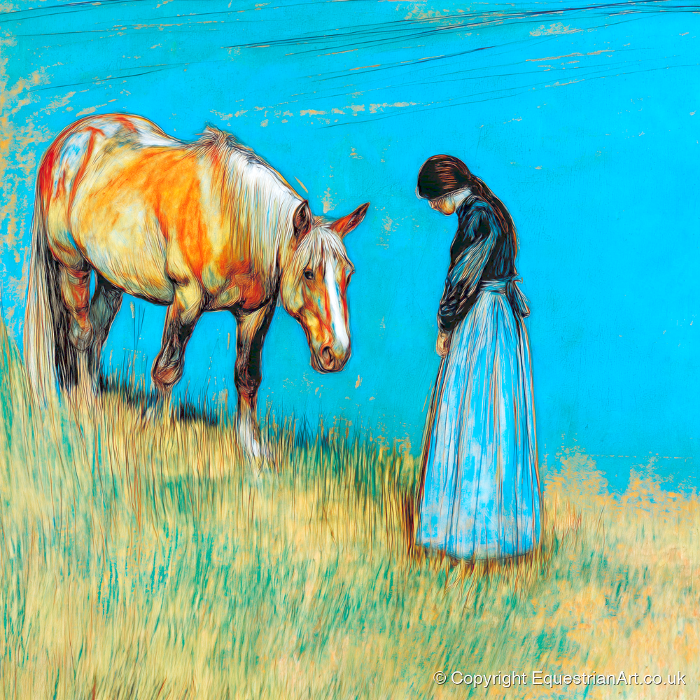 Cerulean Bond - horse & rider art print and canvas by Cecily Warwick A.I