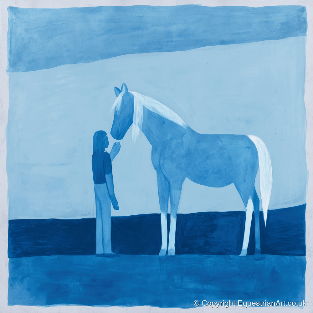 Cerulean Bond - horse & rider art print and canvas by Roland Bishop A.I