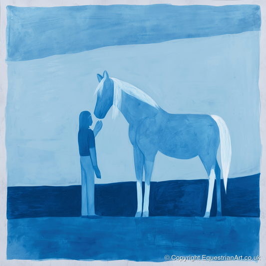Cerulean Bond - horse & rider art print and canvas by Roland Bishop A.I