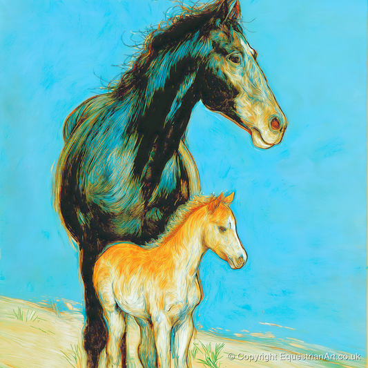 Cerulean Bond - mare & foal art print and canvas by Cecily Warwick A.I