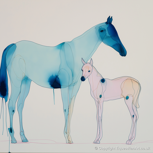Cerulean Bond - mare & foal art print and canvas by Audrey Fontaine A.I