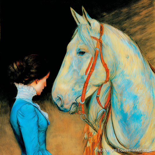 Cerulean Connection - horse & rider art print and canvas by Cecily Warwick A.I