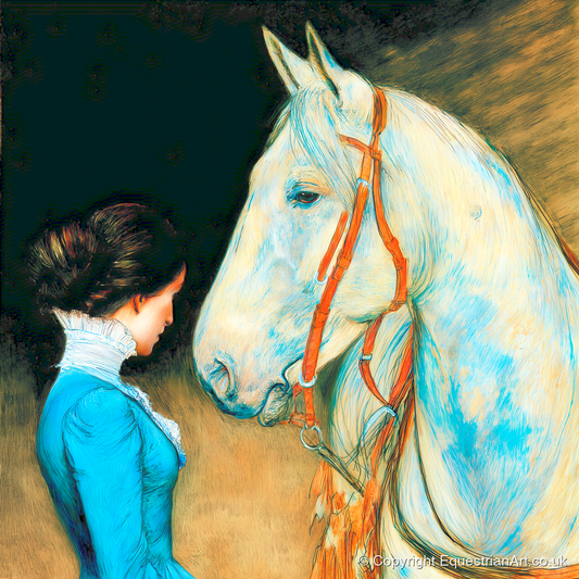 Cerulean Connection - horse & rider art print and canvas by Cecily Warwick A.I
