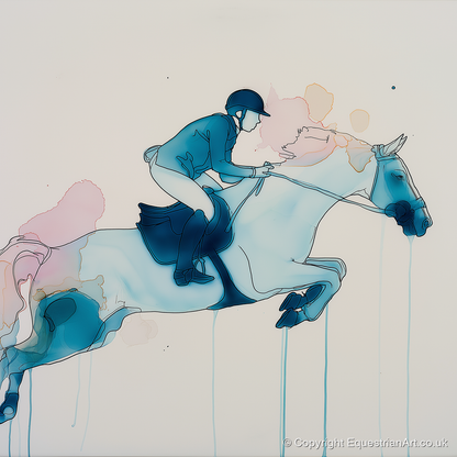 Cerulean Flight - show jumping horse art print and canvas by Audrey Fontaine A.I