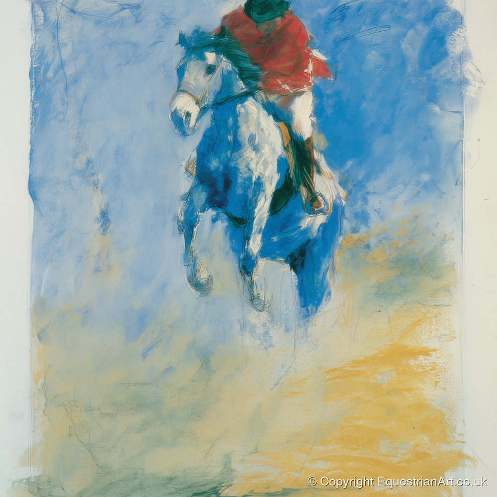 Cerulean Flight - show jumping horse art print and canvas by Emile Goddard A.I