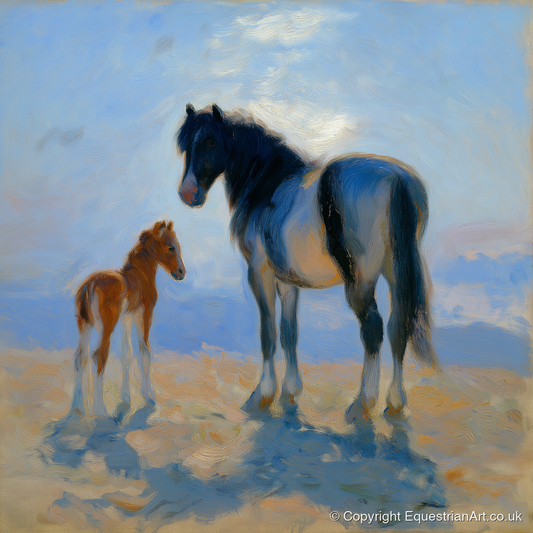 Cerulean Morning Light - mare & foal art print and canvas by Gabriel Hayes A.I